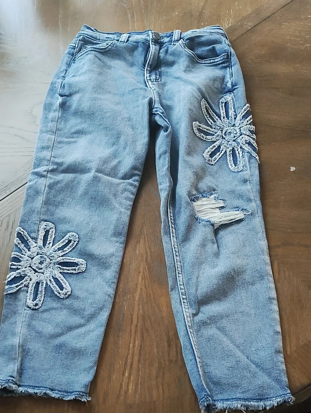 Justice Light Blue Floral-Appliqué Mini Mom Jeans